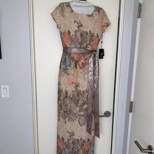 Floor length floral multicolor gown- gold shimmer.  Sz 8 Adrianna Papell NWT